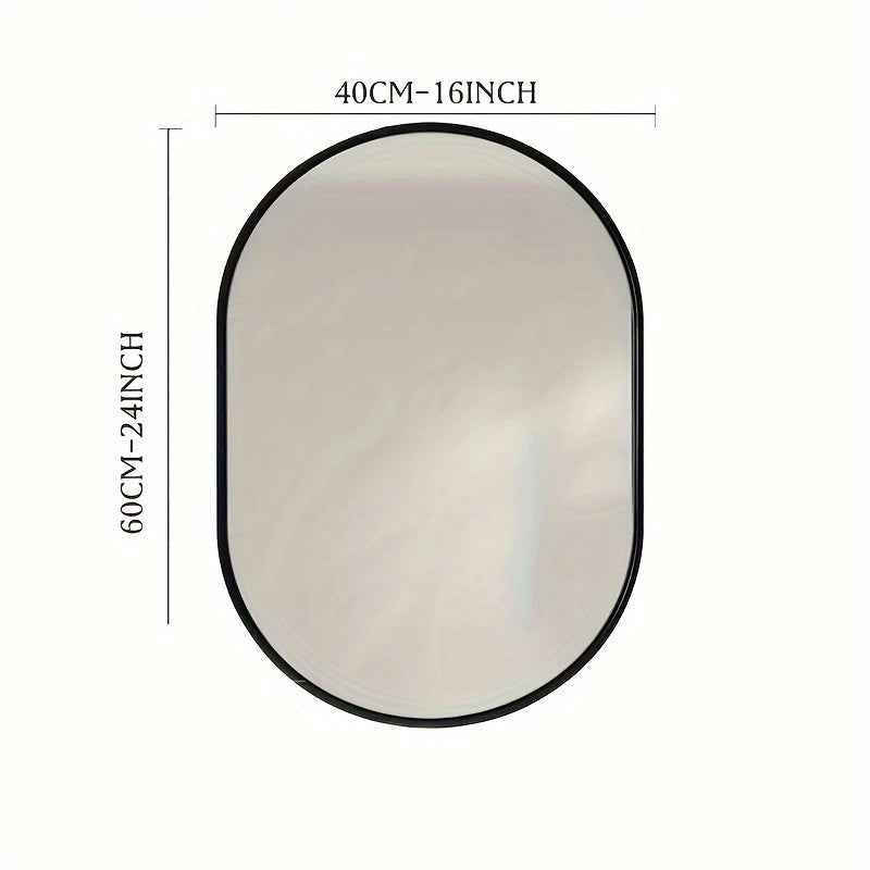 1pc 60x40cm Wall-Mounted Oval Bathroom Vanity Mirror with Brushed Aluminum Frame - Modern Space-Saving Design, Golden/Black, No Electricity Needed for Bathroom, Bedroom, or Dressing Room, Bathroom Mirrors for Wall, Bedroom Ac