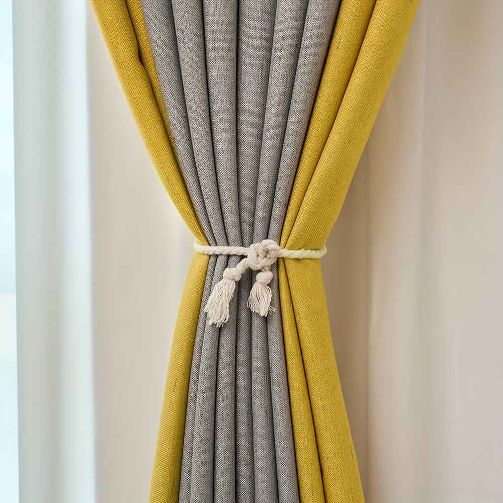 1pc Classic Gray & Yellow Fabric Patchwork Curtain - Light-Blocking, Machine Washable, Cordless Design for Bedroom & Living Room Decor, Curtains for Living Room