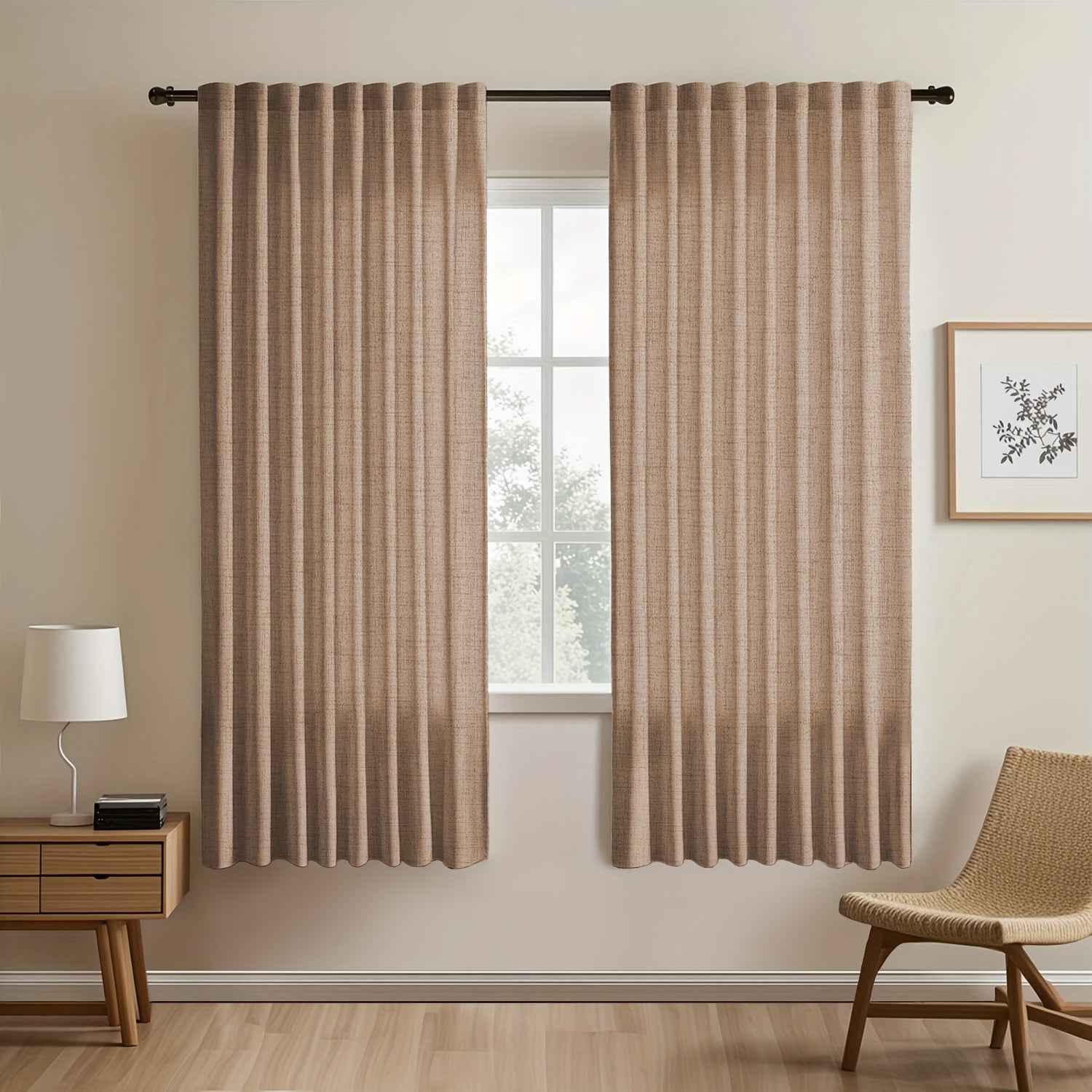 2pcs Japanese-style imitation linen curtains, simple European style curtains, American pastoral curtains for bedroom and living room, light-blocking curtains for tea room, study and kitchen, short linen curtains, multi-functi