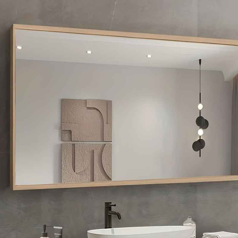 Modern Minimalist Wooden Frame Mirror - Horizontal Rectangular Wall-Mounted Decorative Mirror with Surface, Natural Wood Finish, Perfect for Living Room, Bedroom, Or Office