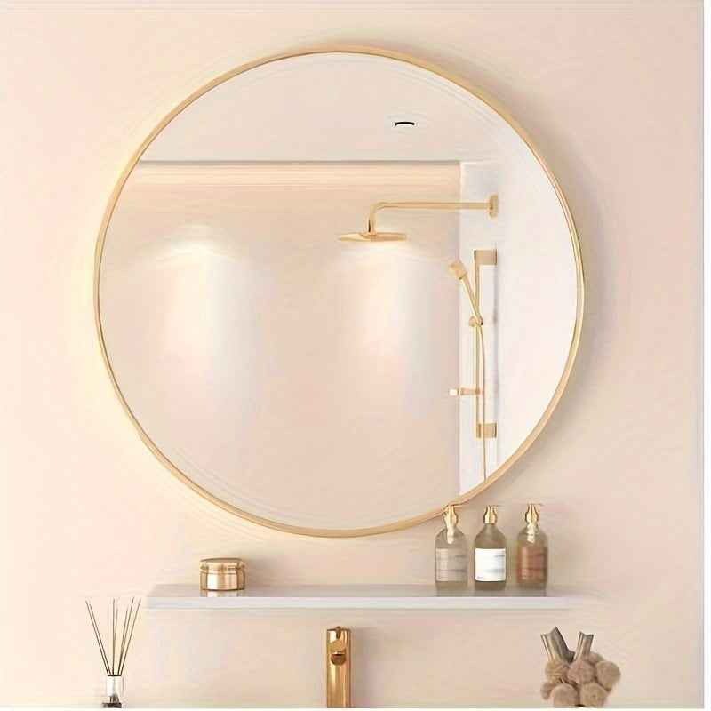 Large-sized wall mirror, 60cm round Golden mirror with metal frame, suitable for decorating circular walls in bathrooms, bedrooms, and entryways