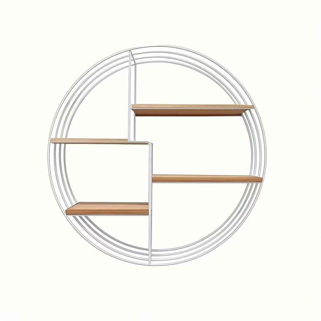Golden, black, four-layer multi-functional storage shelf, round wall-mounted floating shelf - iron and wood combination, living room, bedroom, bathroom, dining and farmhouse storage multi-functional organizer (lights not incl