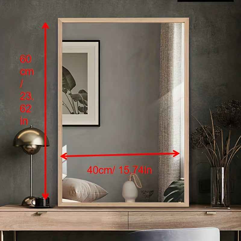 Modern Minimalist Wooden Frame Mirror - Horizontal Rectangular Wall-Mounted Decorative Mirror with Surface, Natural Wood Finish, Perfect for Living Room, Bedroom, Or Office