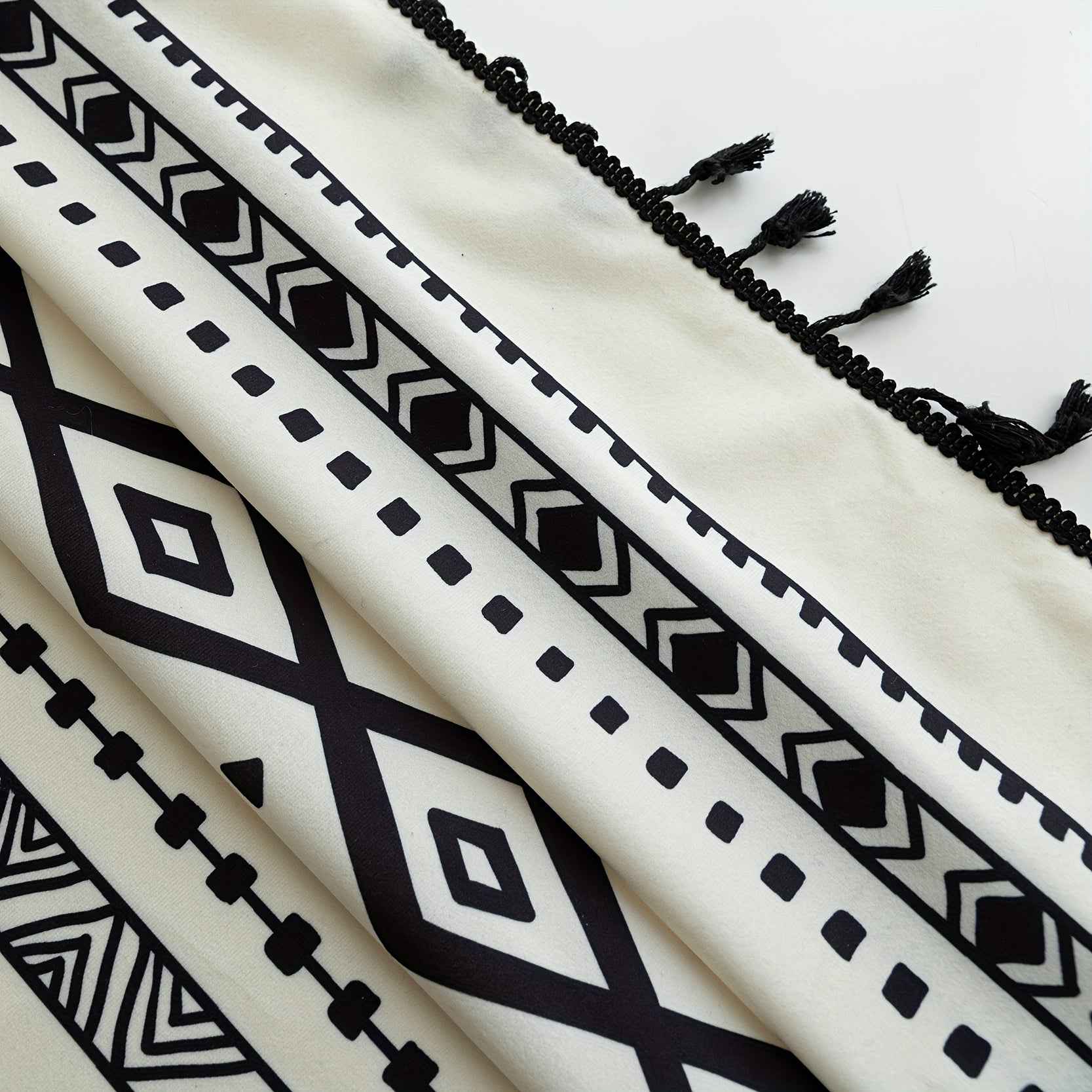 2 See Bohemian Black Geometric Tassel Kitchen Curtains, Black Modern Farmhouse Window Curtains for Bedroom, Living Room, Bathroom, Office - Polyester, Rod Pocket, Light Filtering, Washable