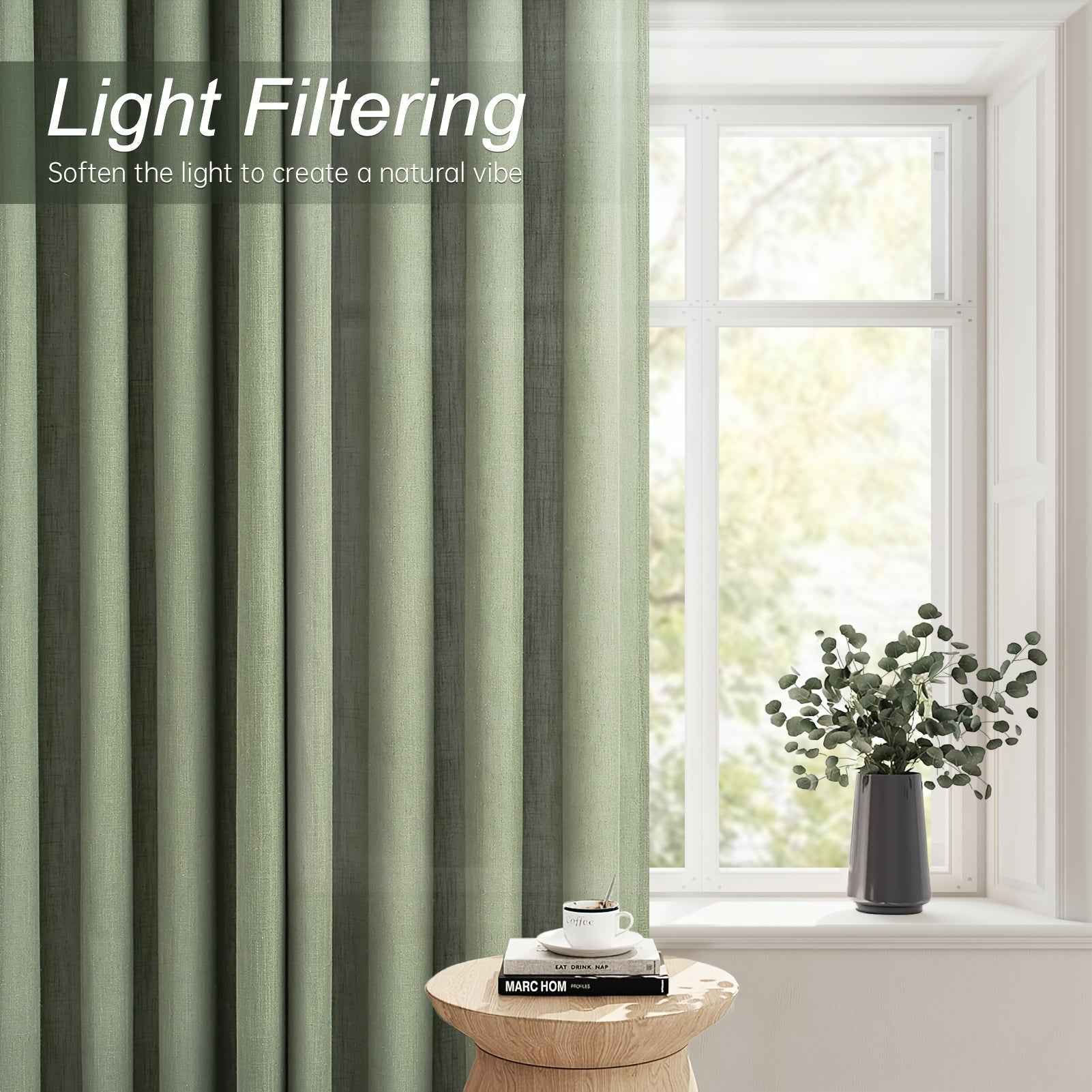 2pcs Boho Farmhouse Semi-Sheer Curtains - 20% Linen & 80% Polyester Blend, Light Filtering, Grommet Top, Machine Washable, Rustic Pastoral Style for Living Room & Bedroom, Bedroom Curtains | Rustic Curtains | Grommet Top Curt