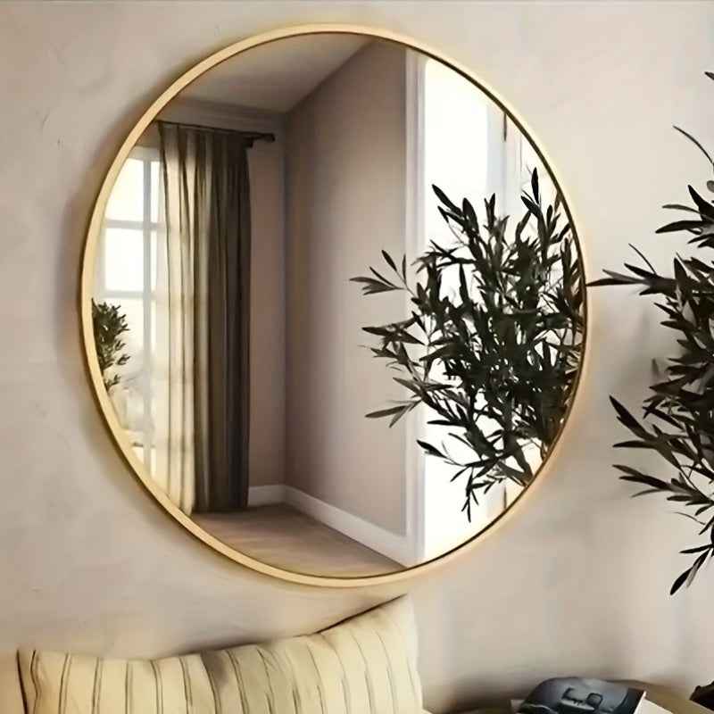1Pc Round Wall Mounted Mirror with Stainless Steel Frame - Versatile Vanity Mirror for Bathroom, Bedroom, And Home Decor - No Electricity Required Halloween, Christmas Decorations
