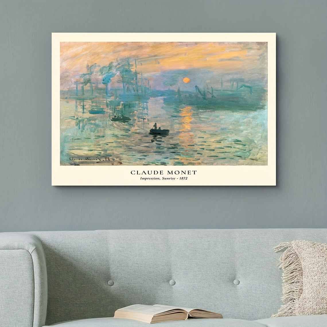 Vintage Claude Monet Canvas Print - Impressionist Art Wall Decor for Living Room, Bedroom, or Apartment - Reusable Polyester Framed Painting, Living Room Decor | Hazy Sky Artwork | Textured Imp