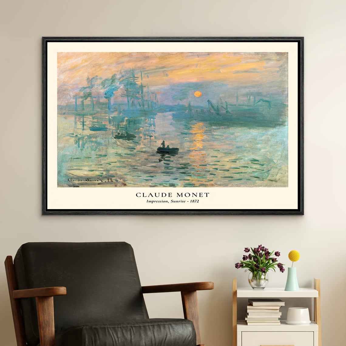 Vintage Claude Monet Canvas Print - Impressionist Art Wall Decor for Living Room, Bedroom, or Apartment - Reusable Polyester Framed Painting, Living Room Decor | Hazy Sky Artwork | Textured Imp
