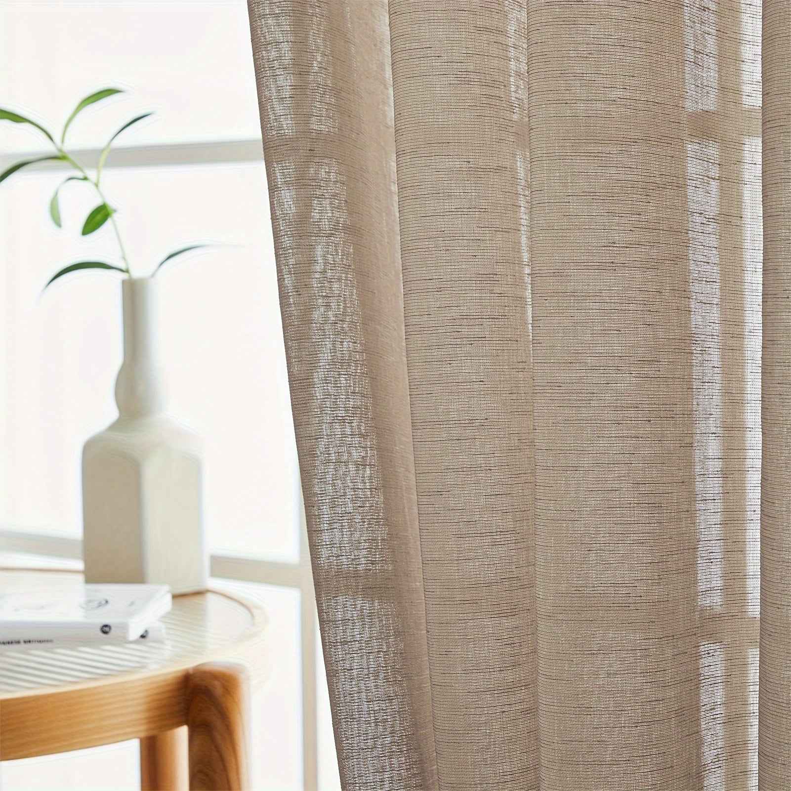 [2pcs Semi-Sheer Light Filtering Curtains] 2pcs Imitation Hemp Semi-Sheer Curtains - Light Filtering, Perfect for Living Room, Bedroom, Kitchen & Bathroom Decor