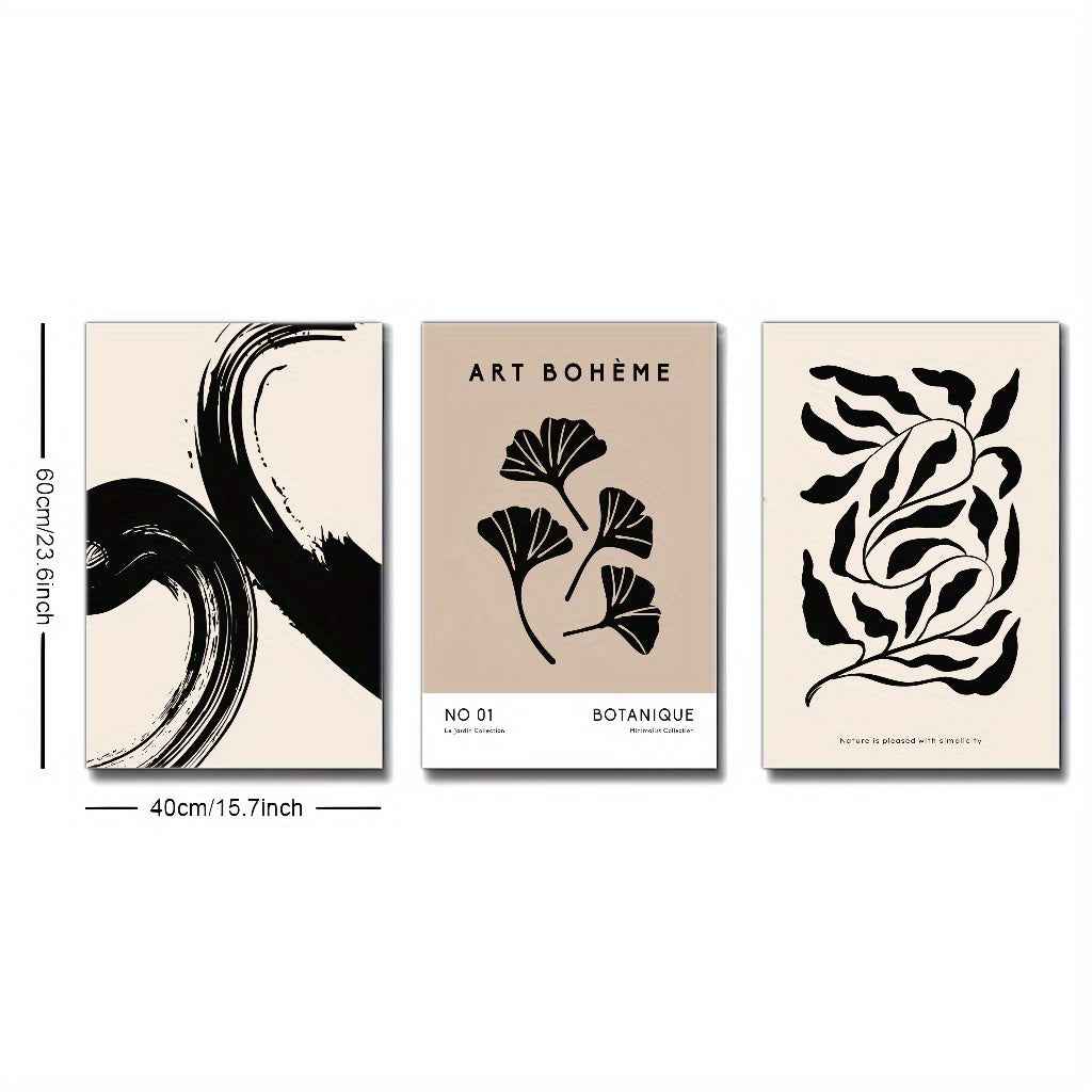 2D Flat 3pcs/set Canvas Painting Set, Contemporary Framed Artwork for Living Room & Dining Room - Wooden Frame DecorModern minimalist art, leaf poster, Bar, Cafe, Living Room, home and dormitory wall decoration, 2D Flat