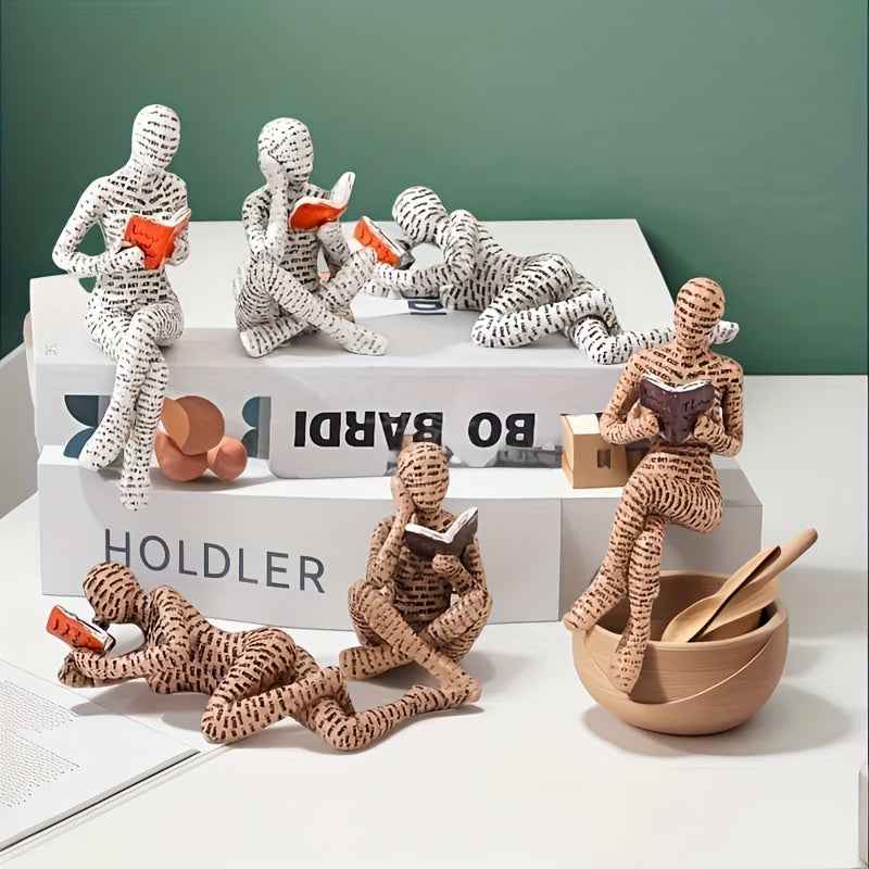 3pcs Set Modern Abstract Resin Reading Figure Statues - & Minimalist Book Lovers Decor, Indoor/Outdoor Home Office Bookshelf Decorations