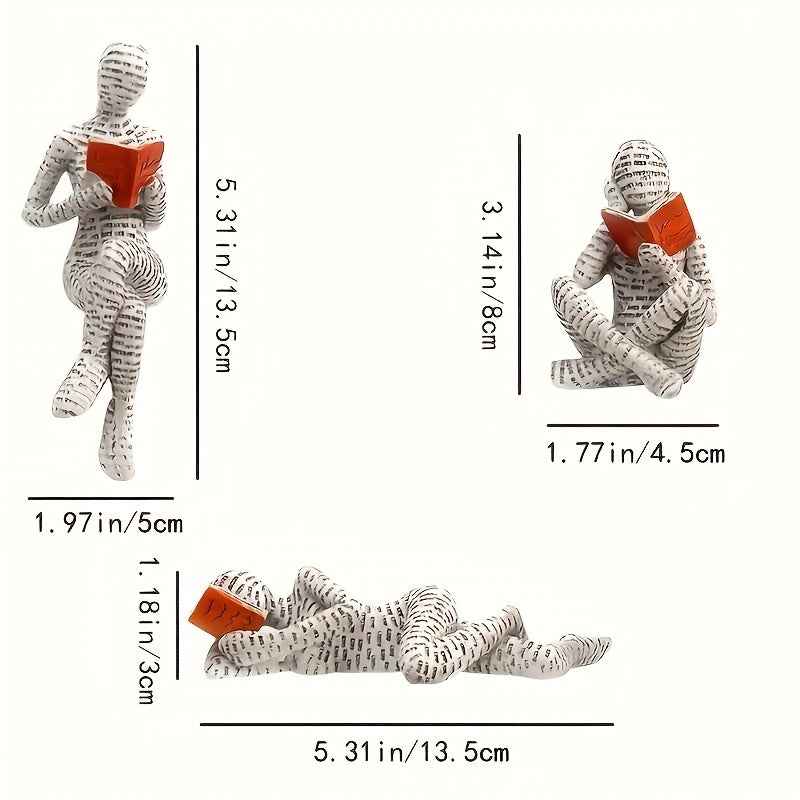 3pcs Set Modern Abstract Resin Reading Figure Statues - & Minimalist Book Lovers Decor, Indoor/Outdoor Home Office Bookshelf Decorations