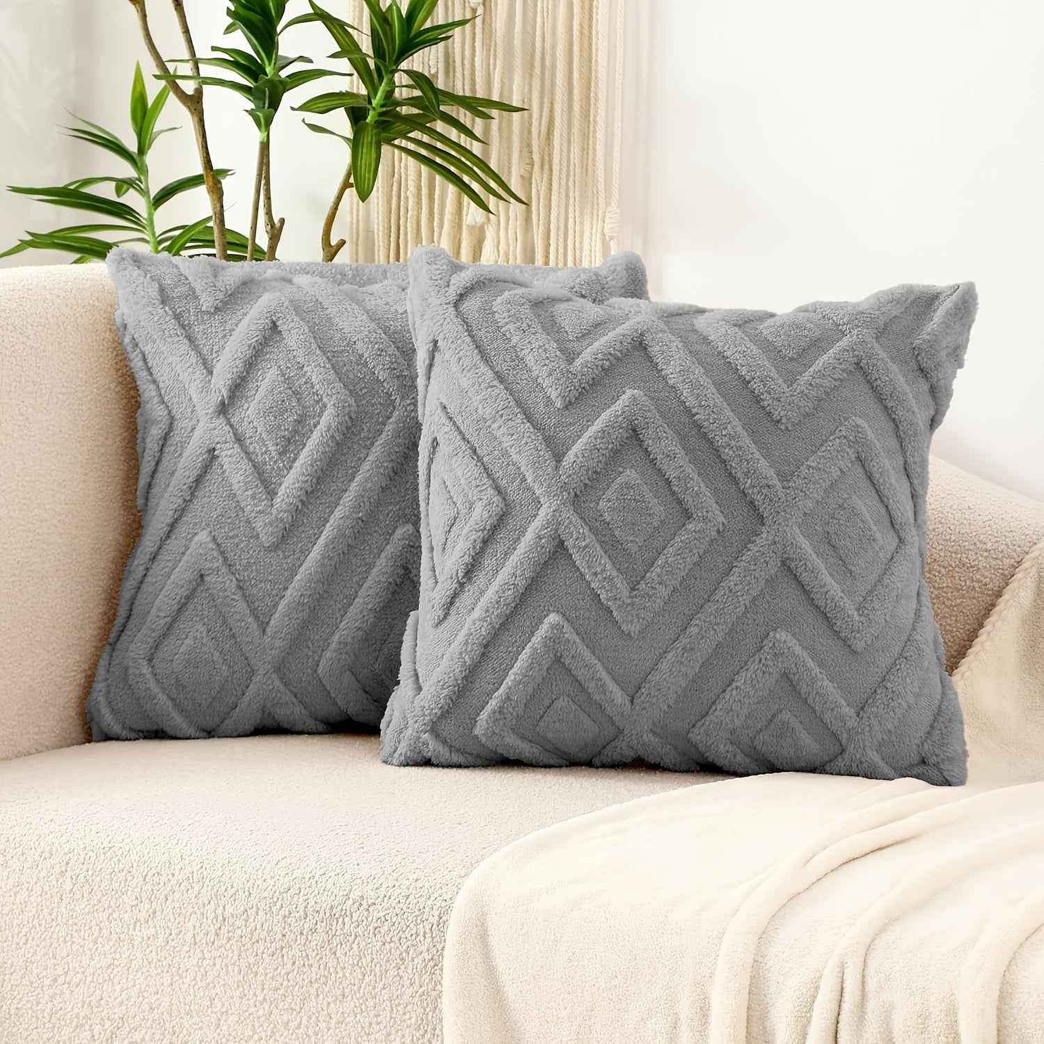 2pcs Boho Abstract Throw Pillow Covers, Soft Plush Polyester Fabric, Geometric Pattern, Zipper Closure, Hand Wash Only, 30.48x50.8cm, 45.72x45.72cm, 50.8x50.8cm - Farmhouse Style Decorative Cushion Cases for Couch, Sofa, Bedr