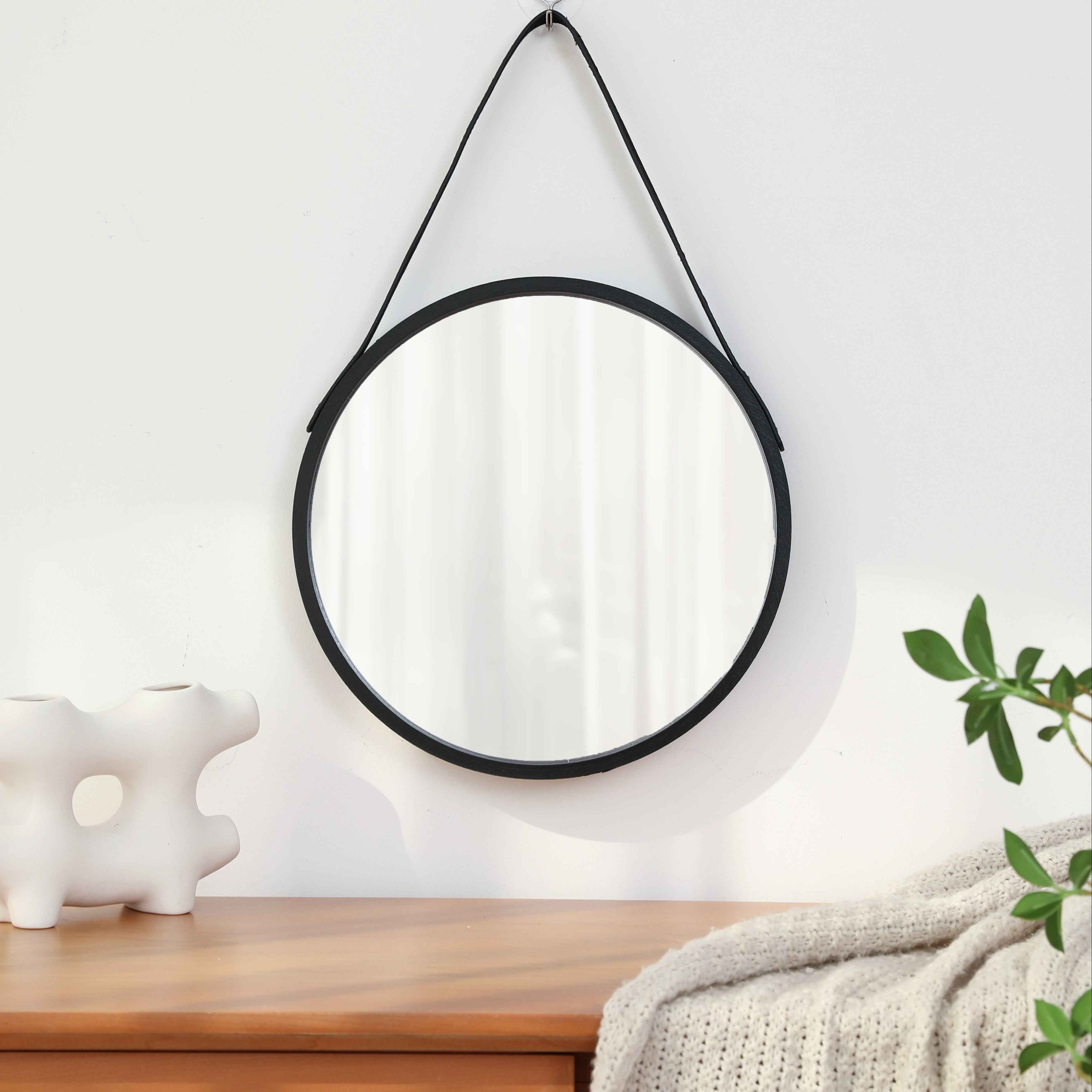 Vintage-Inspired Round Wall Mirror with Wooden Frame - No Drill, Moisture-Resistant Vanity & Bathroom Decor, Bedroom, Makeup Mirror
