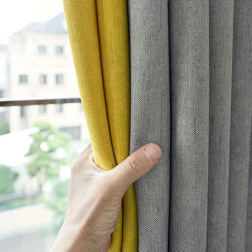 1pc Classic Gray & Yellow Fabric Patchwork Curtain - Light-Blocking, Machine Washable, Cordless Design for Bedroom & Living Room Decor, Curtains for Living Room