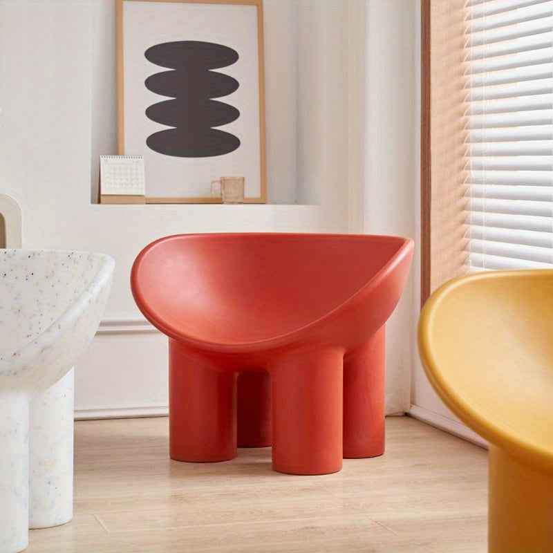 Modern Minimalist Four-Legged Elephant Accent Chair - Sturdy Plastic Indoor/Outdoor Furniture with White, , Mustard-Yellow, Beige, Brown, Grey, Black, or Light Brown - Easy-Clean Hard Floor Compatible, No Assembly Required, D