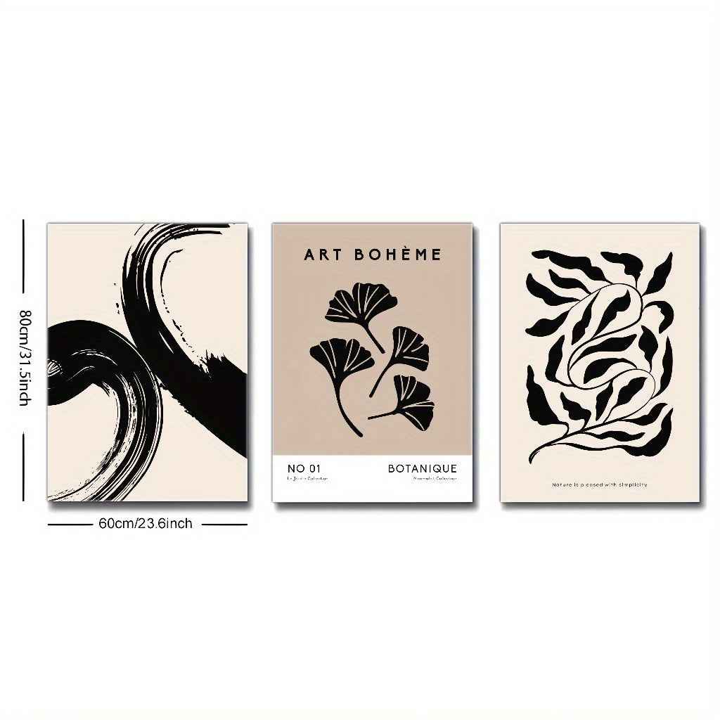 2D Flat 3pcs/set Canvas Painting Set, Contemporary Framed Artwork for Living Room & Dining Room - Wooden Frame DecorModern minimalist art, leaf poster, Bar, Cafe, Living Room, home and dormitory wall decoration, 2D Flat