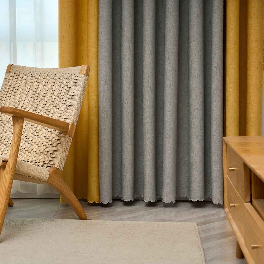 1pc Classic Gray & Yellow Fabric Patchwork Curtain - Light-Blocking, Machine Washable, Cordless Design for Bedroom & Living Room Decor, Curtains for Living Room