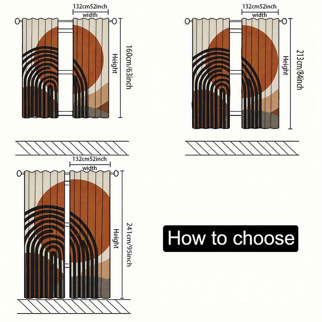 2pcs Modern Abstract Geometric Curtains - Brown, Orange, Black, Semi-Transparent, Grommet Top, Polyester, Machine Washable, Ideal for Living Room, Bedroom, Study, Kitchen, and Courtyard Decor, Curtains for Living Room, Curtai