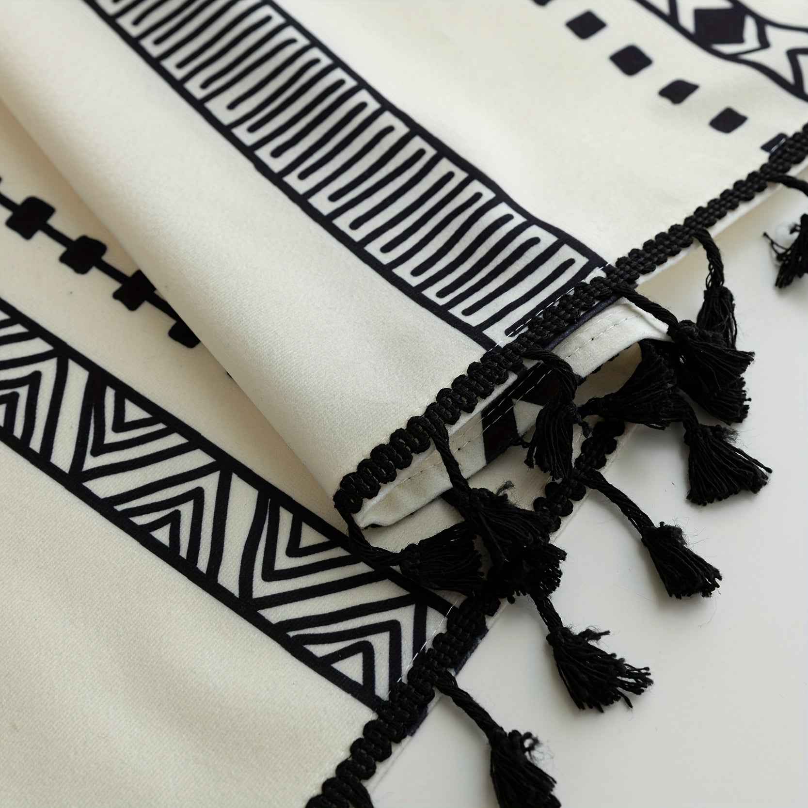 2 See Bohemian Black Geometric Tassel Kitchen Curtains, Black Modern Farmhouse Window Curtains for Bedroom, Living Room, Bathroom, Office - Polyester, Rod Pocket, Light Filtering, Washable