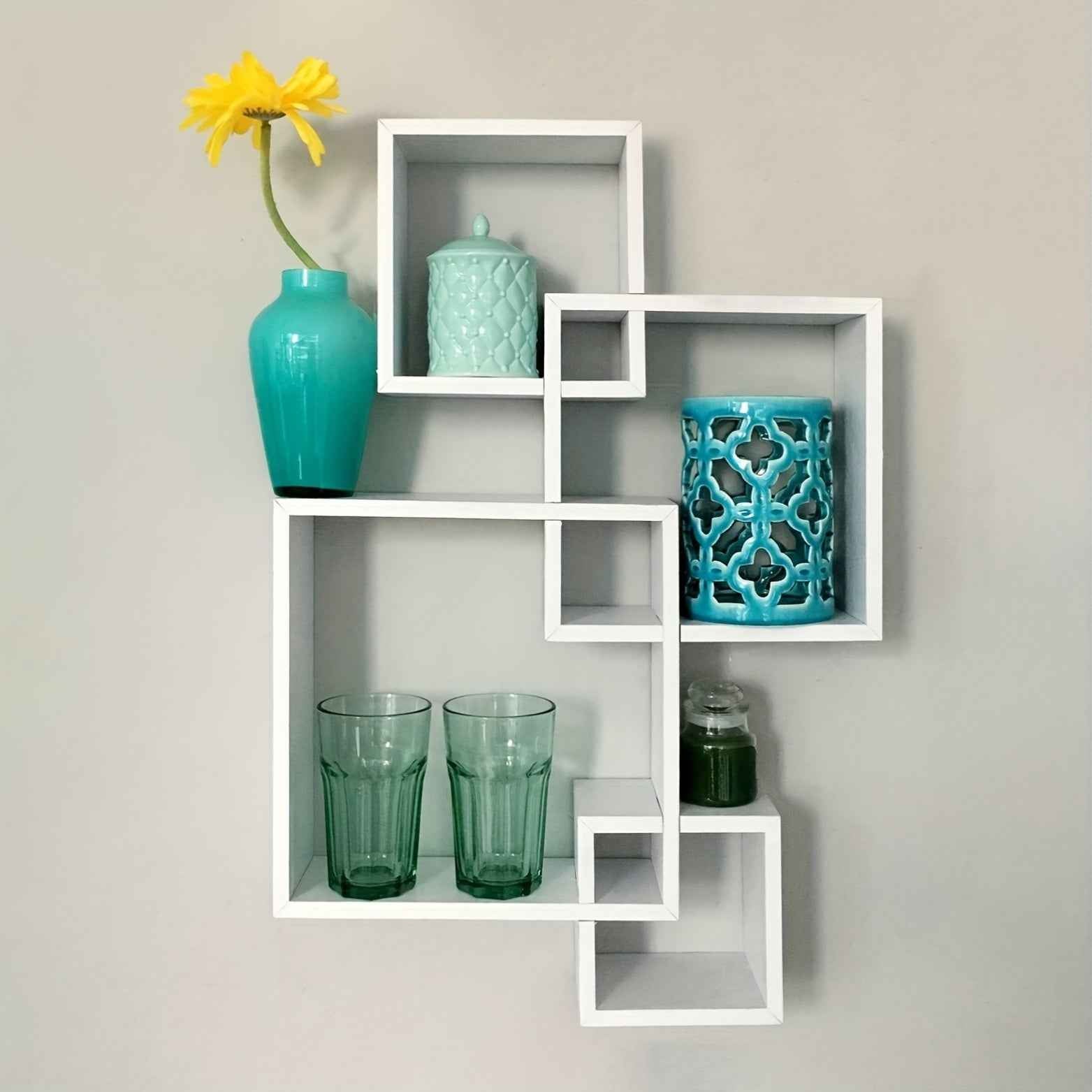 4pcs Cube Floating Shelves - Interlocking Square Wall Shelves, Modern Minimalist Decorative Storage, Easy Installation with Pre-Drilled Holes, Space-Saving Organizer for Living Room, Bedroom, Bathroom, Home Office - Sturdy Wo