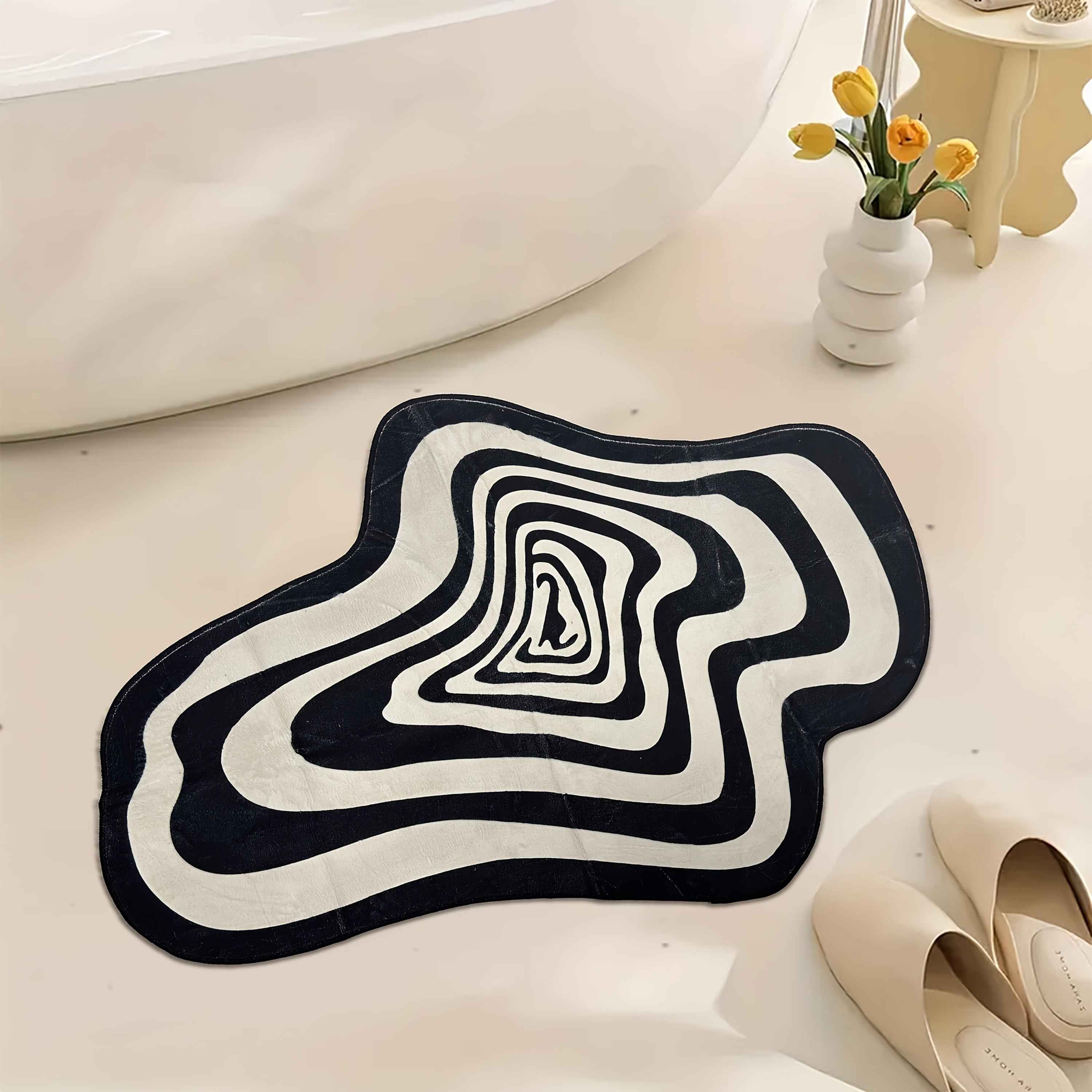 Large Elegant Velvet Swirl Area Mat - 850g/m², Machine Washable, Soft Polyester, Black and White Abstract Design, Suitable for Living Room, Bedroom or Sofa Area, Bedroom Decor | Abstract Pattern Mat | Machine Washable Mat, L