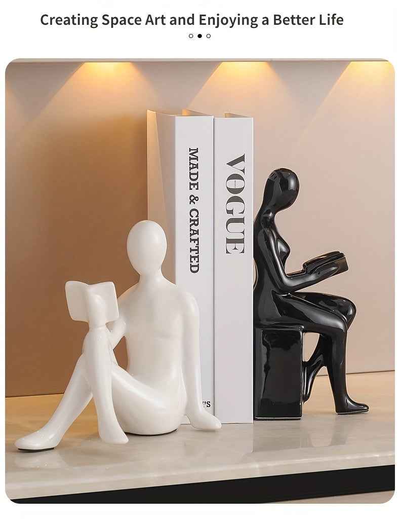 Modern Minimalist Gold-Tone Abstract Figurine Bookends: Perfect for Home Office or Living Room Decor