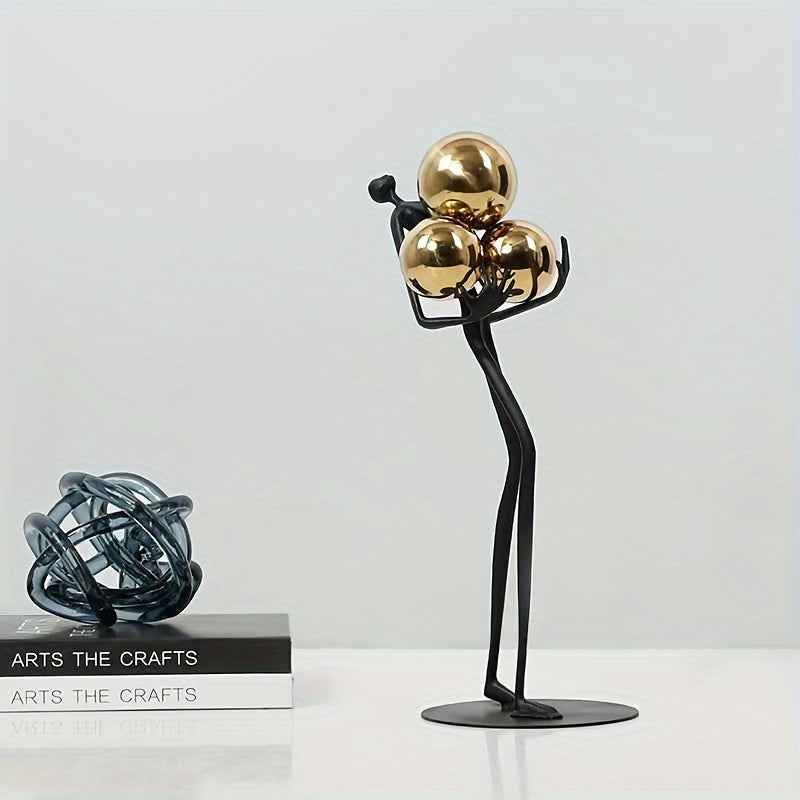 1pc Modern Metal Ball Holder Sculpture - Minimalist Abstract Design, Sleek Black Finish, Versatile Indoor/Outdoor Decor for Living Room, Desk, or Car, No Electricity Needed, Indoor Outdoor Decor | Abstract Sculpture | Durable