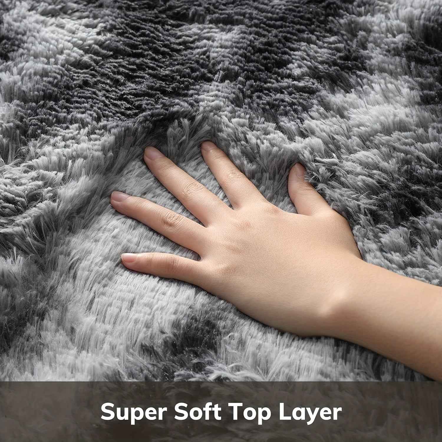 Extra Large Plush Mat - Ultra Soft Extra Thick Pile Black Modern Mat, Oversized Luxury Floor Mat for Living Room & Bedroom, Large Area Mat with Plush Texture, Durable Fiber, Black & Brown Beige Tones, Hand Washable, Jumbo Siz