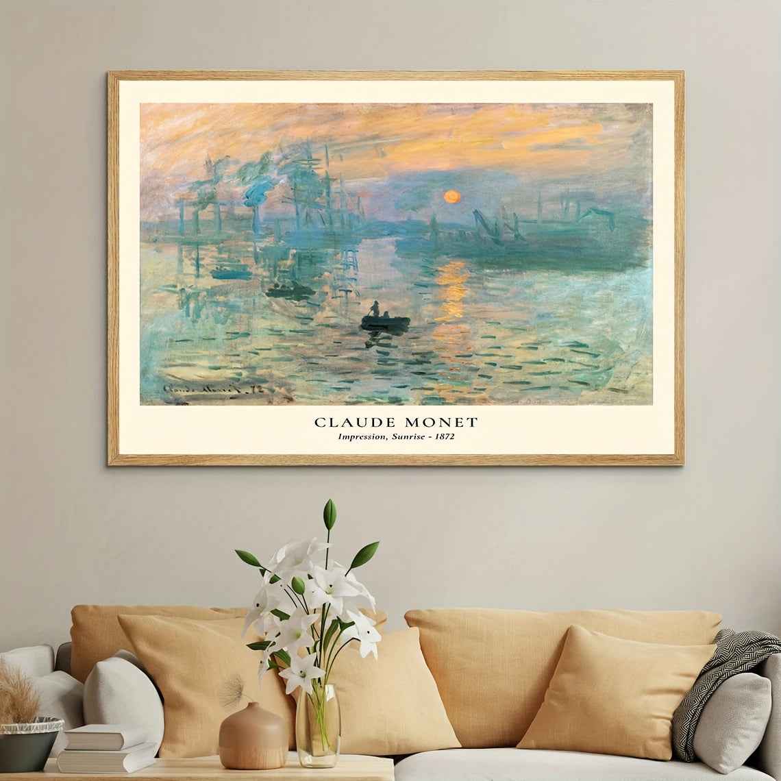 Vintage Claude Monet Canvas Print - Impressionist Art Wall Decor for Living Room, Bedroom, or Apartment - Reusable Polyester Framed Painting, Living Room Decor | Hazy Sky Artwork | Textured Imp