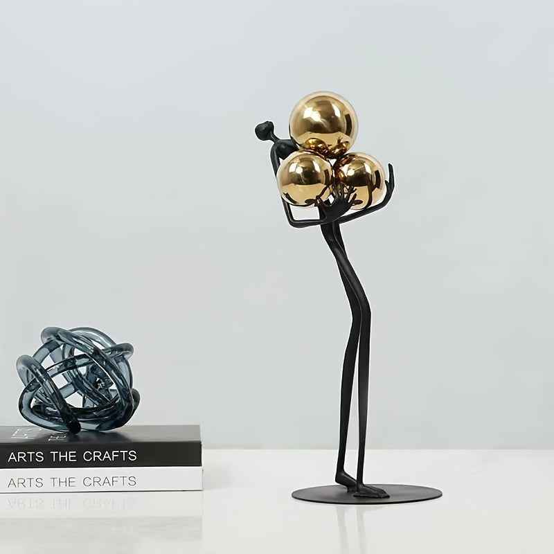 1pc Modern Metal Ball Holder Sculpture - Minimalist Abstract Design, Sleek Black Finish, Versatile Indoor/Outdoor Decor for Living Room, Desk, or Car, No Electricity Needed, Indoor Outdoor Decor | Abstract Sculpture | Durable