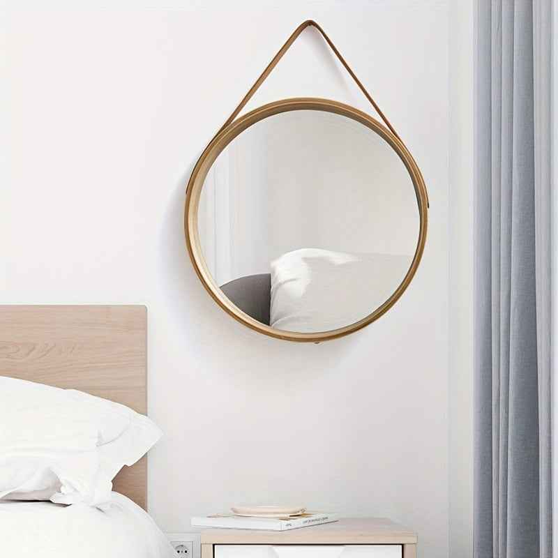Vintage-Inspired Round Wall Mirror with Wooden Frame - No Drill, Moisture-Resistant Vanity & Bathroom Decor, Bedroom, Makeup Mirror