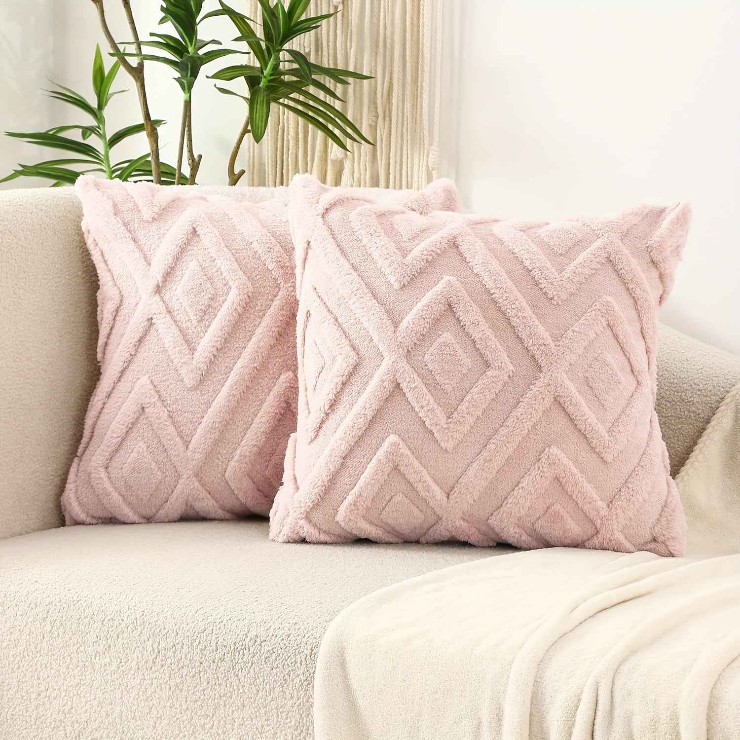 2pcs Boho Abstract Throw Pillow Covers, Soft Plush Polyester Fabric, Geometric Pattern, Zipper Closure, Hand Wash Only, 30.48x50.8cm, 45.72x45.72cm, 50.8x50.8cm - Farmhouse Style Decorative Cushion Cases for Couch, Sofa, Bedr