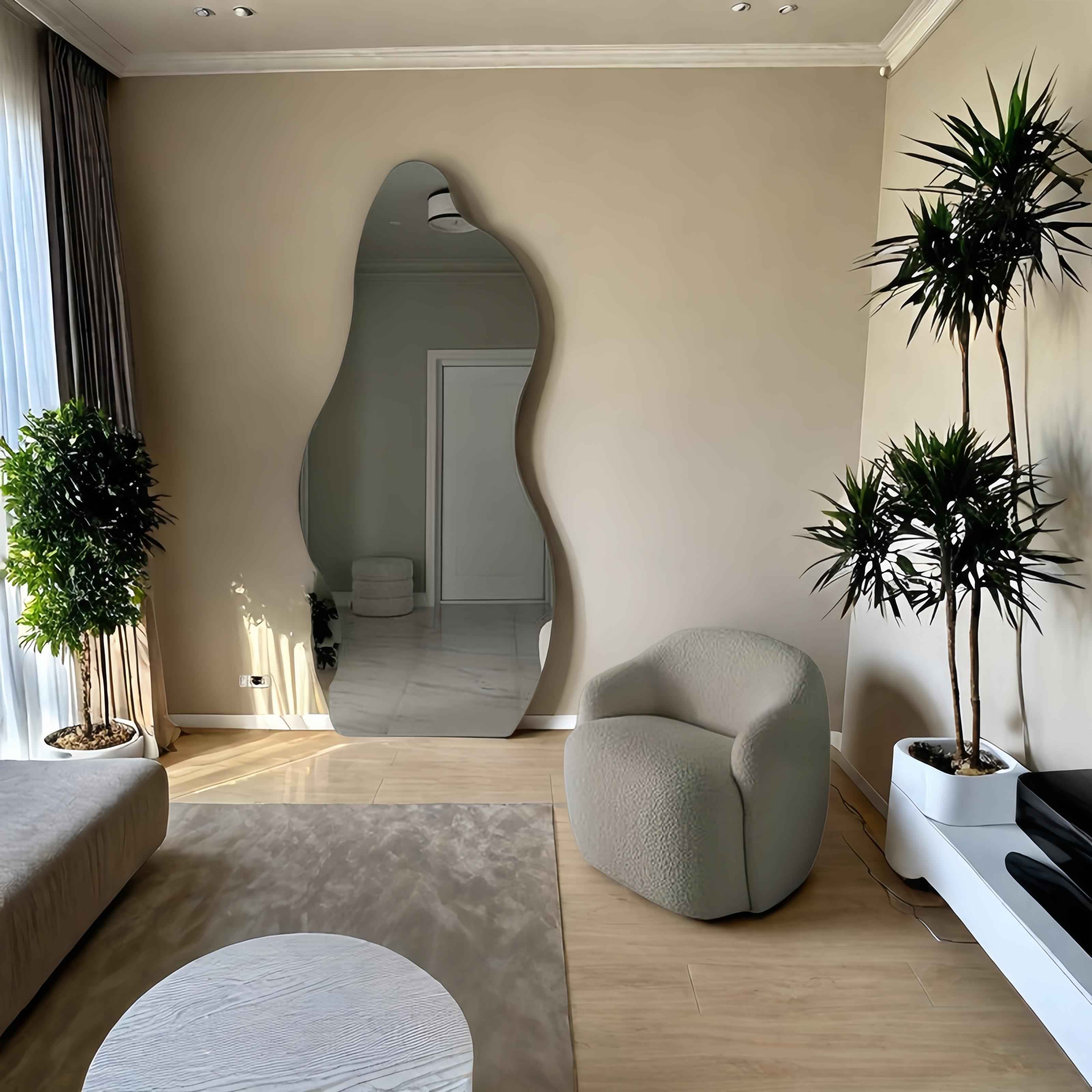 Modern Minimalist Large Wall Mirror - Strong Self-Adhesive Bathroom Mirror, No Frame Needed, Easy Installation, Vertical Rectangle Design Suitable for Living Room, Bedroom, Wedding Decor - Lightweight and Sturdy Structure - M