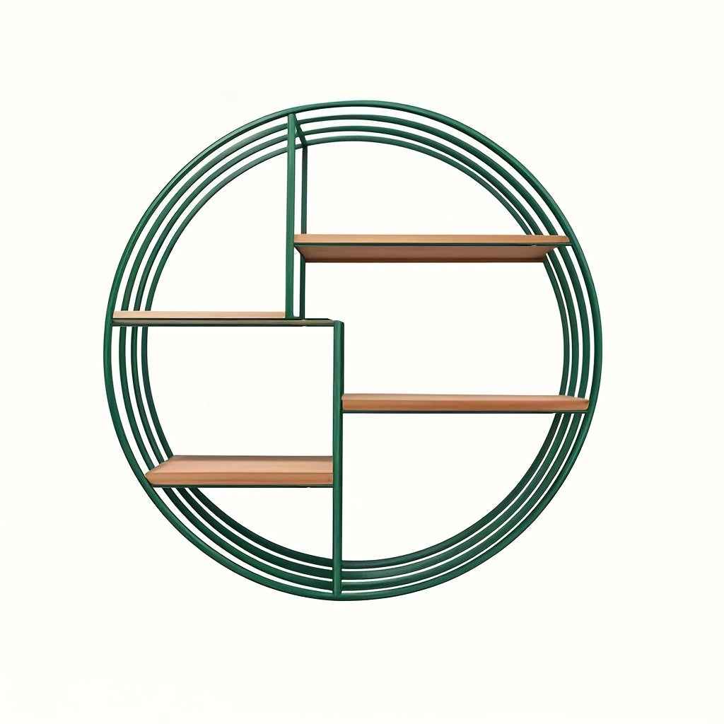 Golden, black, four-layer multi-functional storage shelf, round wall-mounted floating shelf - iron and wood combination, living room, bedroom, bathroom, dining and farmhouse storage multi-functional organizer (lights not incl