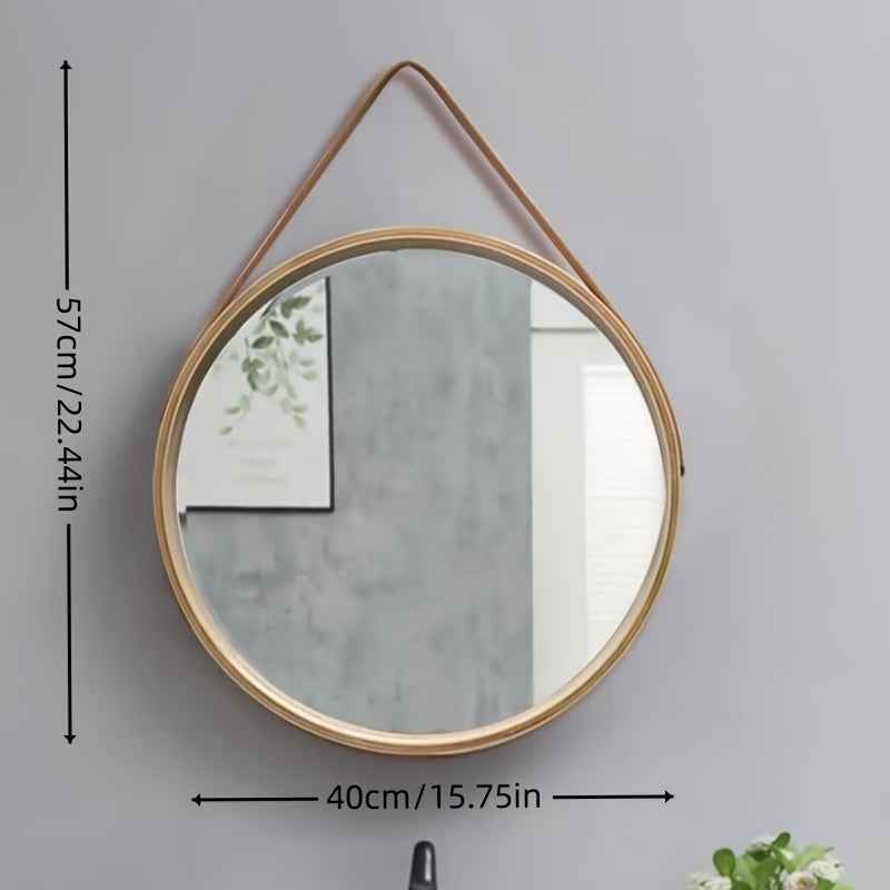 Vintage-Inspired Round Wall Mirror with Wooden Frame - No Drill, Moisture-Resistant Vanity & Bathroom Decor, Bedroom, Makeup Mirror