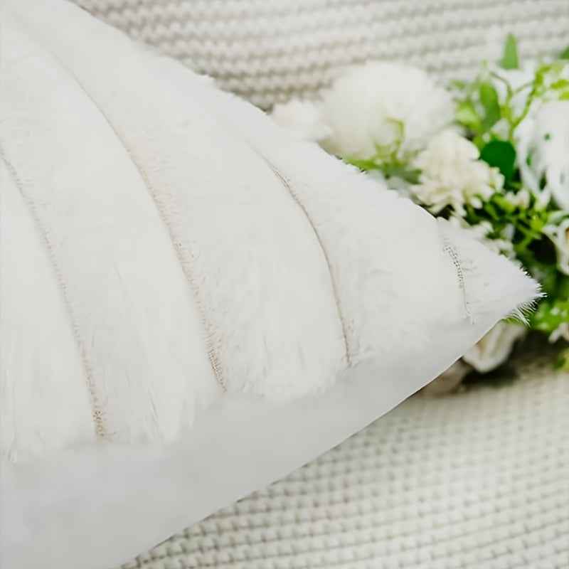 2pcs Soft Plush Faux Fur Throw Pillow Covers with Zipper Closure - Cozy Striped Design in Beige, Pink, Red, Gray - Perfect for Living Room Sofa & Bedroom Decor, Machine Washable, Bedroom Decor | Cozy Home Accents | Plush Text