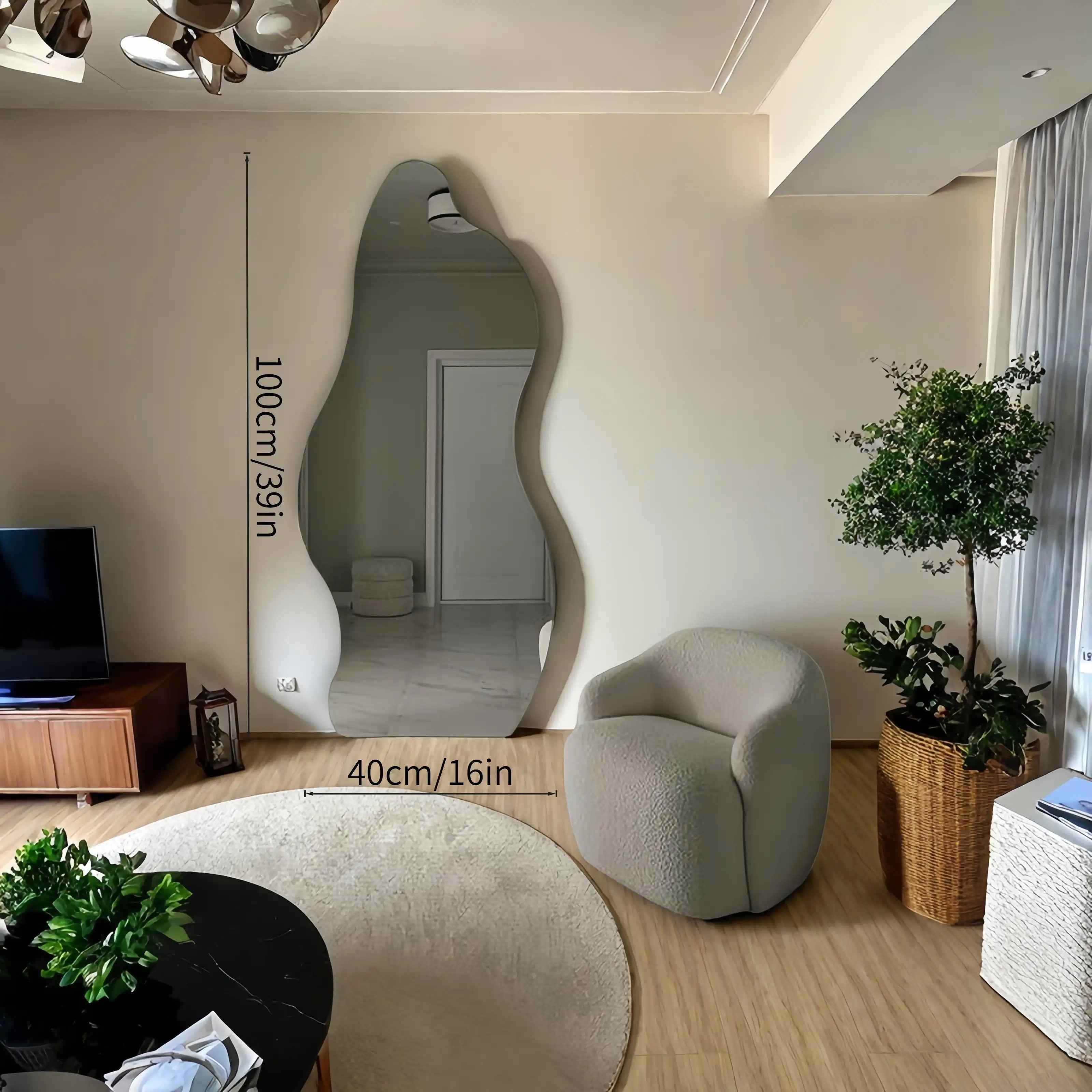 Modern Minimalist Large Wall Mirror - Strong Self-Adhesive Bathroom Mirror, No Frame Needed, Easy Installation, Vertical Rectangle Design Suitable for Living Room, Bedroom, Wedding Decor - Lightweight and Sturdy Structure - M