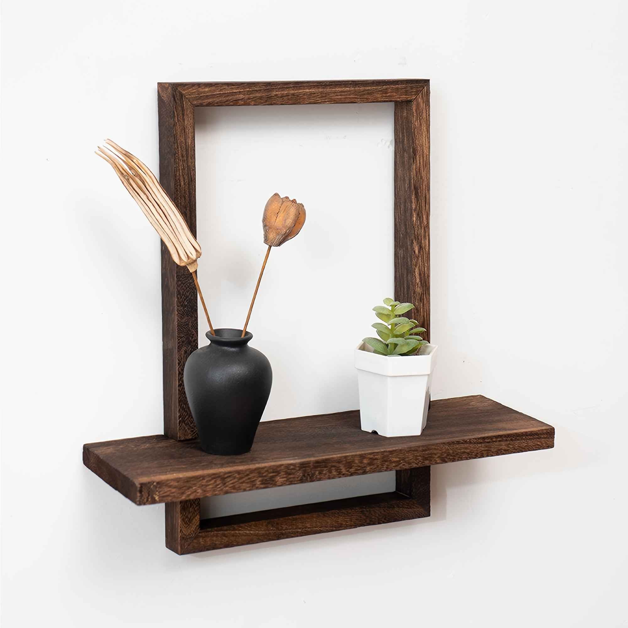 Set of 2 Rustic Pine Wood Floating Shelves - Natural Wood Grain Farmhouse Wall-Mounted Storage with Black Screws & Adhesive Strips Included, Easy Installation for Living Room, Bedroom, Bathroom - Sturdy Modern Rustic Shelving