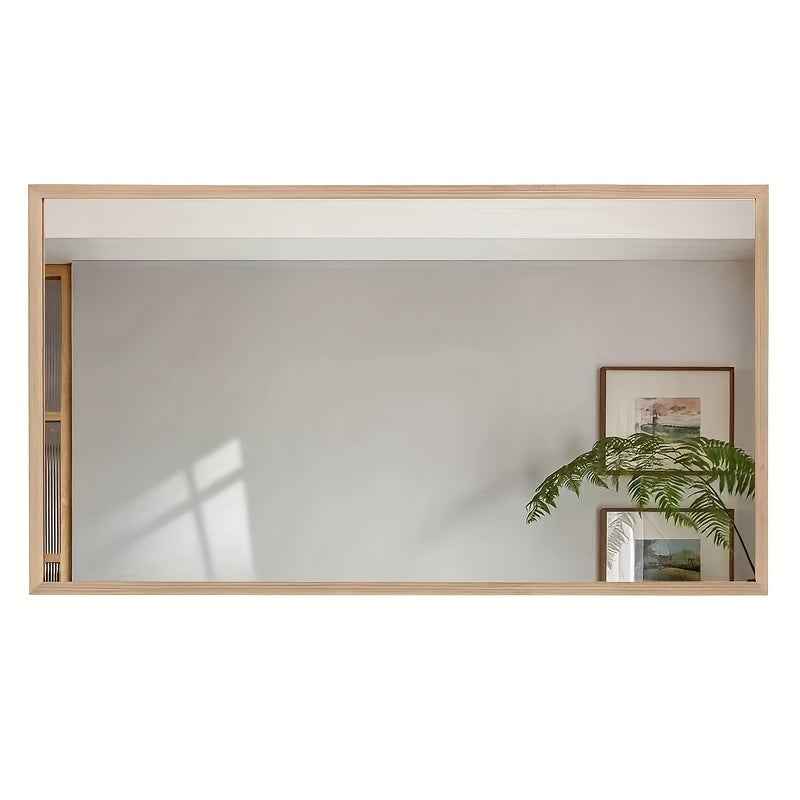 Modern Minimalist Wooden Frame Mirror - Horizontal Rectangular Wall-Mounted Decorative Mirror with Surface, Natural Wood Finish, Perfect for Living Room, Bedroom, Or Office