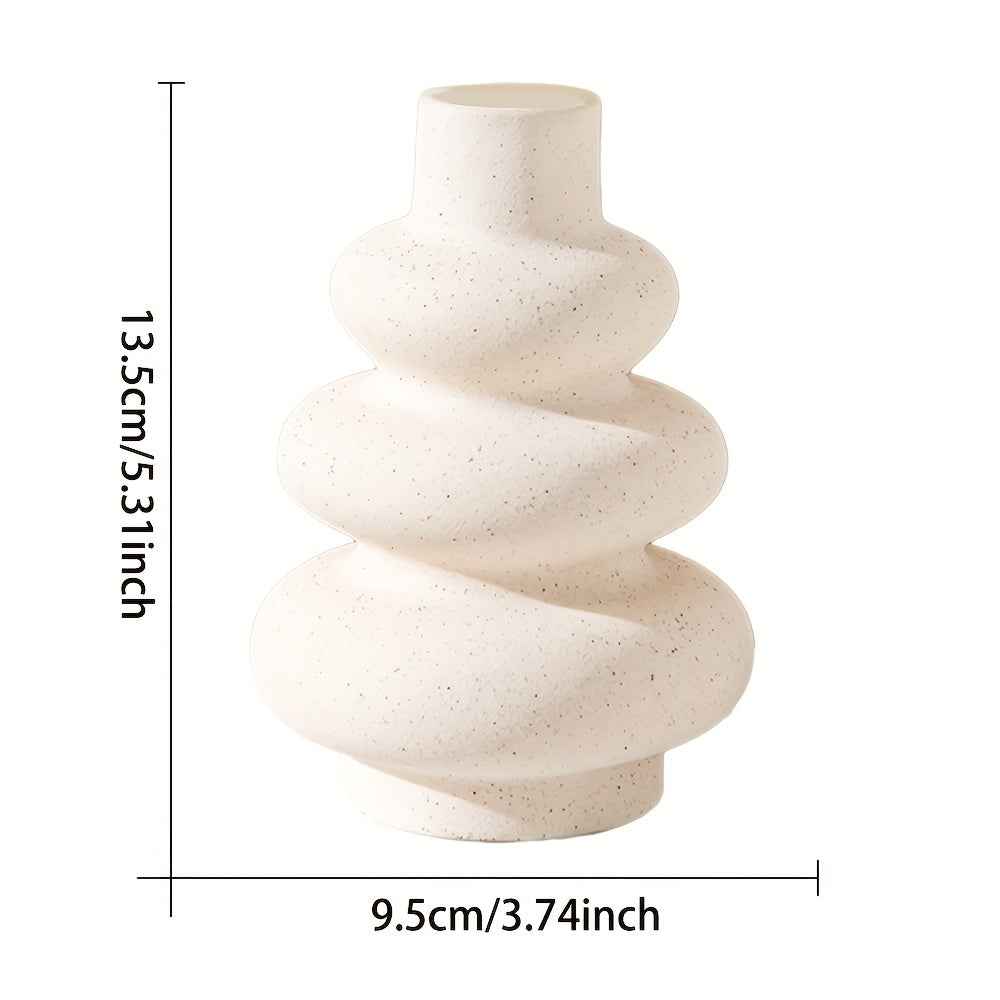 Modern Boho Ceramic Vase - Geometric Spiral Design Nordic Minimalist Vase for Pampas Grass, White Ceramic Centerpiece for Dining Room, Living Room, Wedding & Entryway Decor, Vases Home Decor