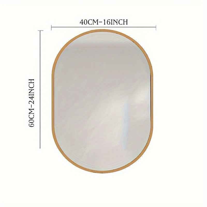 1pc 60x40cm Wall-Mounted Oval Bathroom Vanity Mirror with Brushed Aluminum Frame - Modern Space-Saving Design, Golden/Black, No Electricity Needed for Bathroom, Bedroom, or Dressing Room, Bathroom Mirrors for Wall, Bedroom Ac
