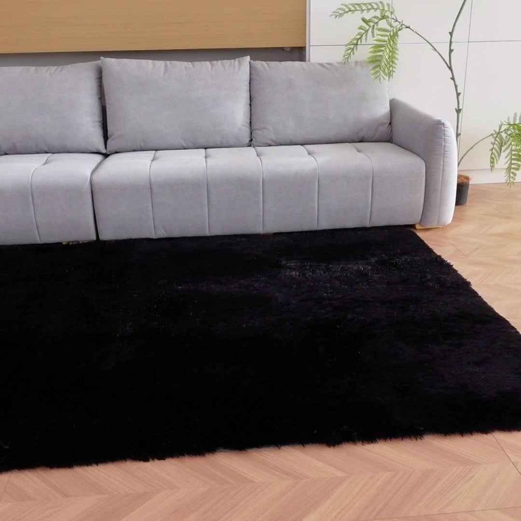 Extra Large Plush Mat - Ultra Soft Extra Thick Pile Black Modern Mat, Oversized Luxury Floor Mat for Living Room & Bedroom, Large Area Mat with Plush Texture, Durable Fiber, Black & Brown Beige Tones, Hand Washable, Jumbo Siz