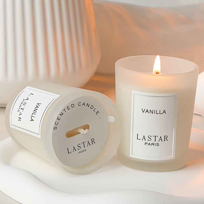 LASTAR 70g Vanilla Soy Wax Candle in Elegant Oval Jar with Sparkling Accents - Long-Lasting 12+ Hour Burn Time, Romantic Gift for Women, Birthdays, Weddings, Christmas, Thanksgiving, Father’s Day, Indoor Home Decor, Cozy Am