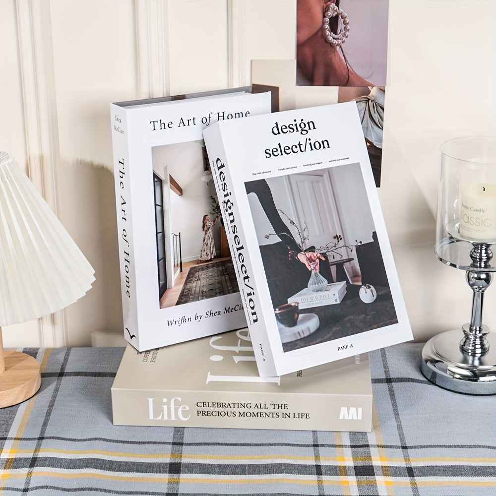 3pcs Vintage Style Prop Books - Decorative Fake Books for Cafe, Hotel Bookshelf, Photography & Movie Sets - "Life," "The Art of Home," "Design Selection" - Elegant Typography, High-Quality Paper, Unfinished Look - Perfect for