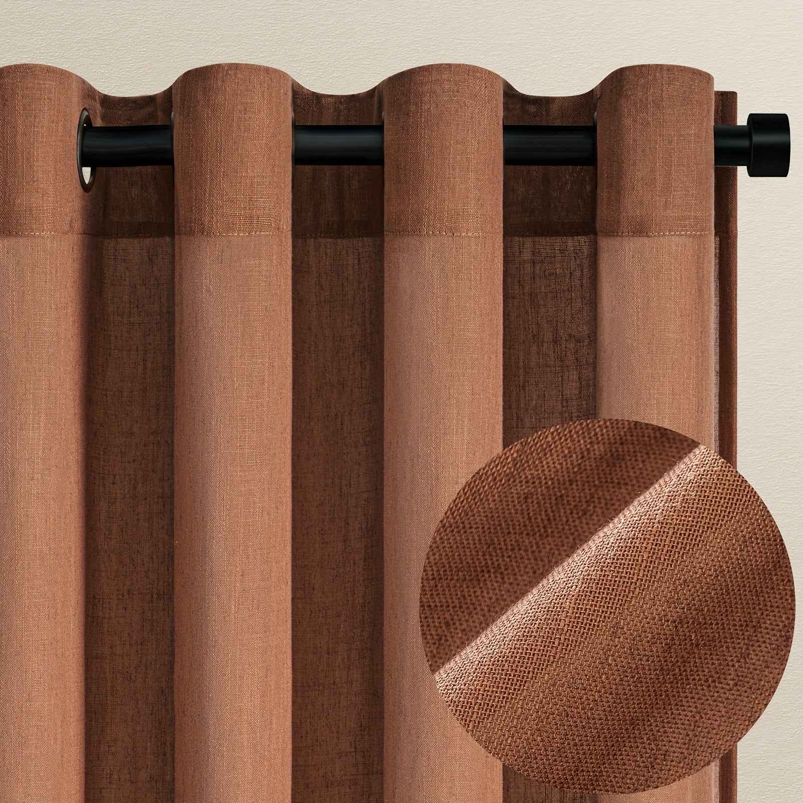 2pcs Boho Farmhouse Semi-Sheer Curtains - 20% Linen & 80% Polyester Blend, Light Filtering, Grommet Top, Machine Washable, Rustic Pastoral Style for Living Room & Bedroom, Bedroom Curtains | Rustic Curtains | Grommet Top Curt