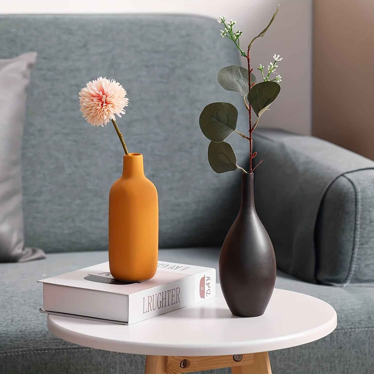 4pcs Art Deco Ceramic Vase Set, Minimalist Cylinder Shape in Black, Yellow, Blue, Beige - Modern Farmhouse Home Decor for Living Room, Shelf, Table, Bookshelf, Fireplace Mantel, Entryway - Ideal Gift for Loved Ones