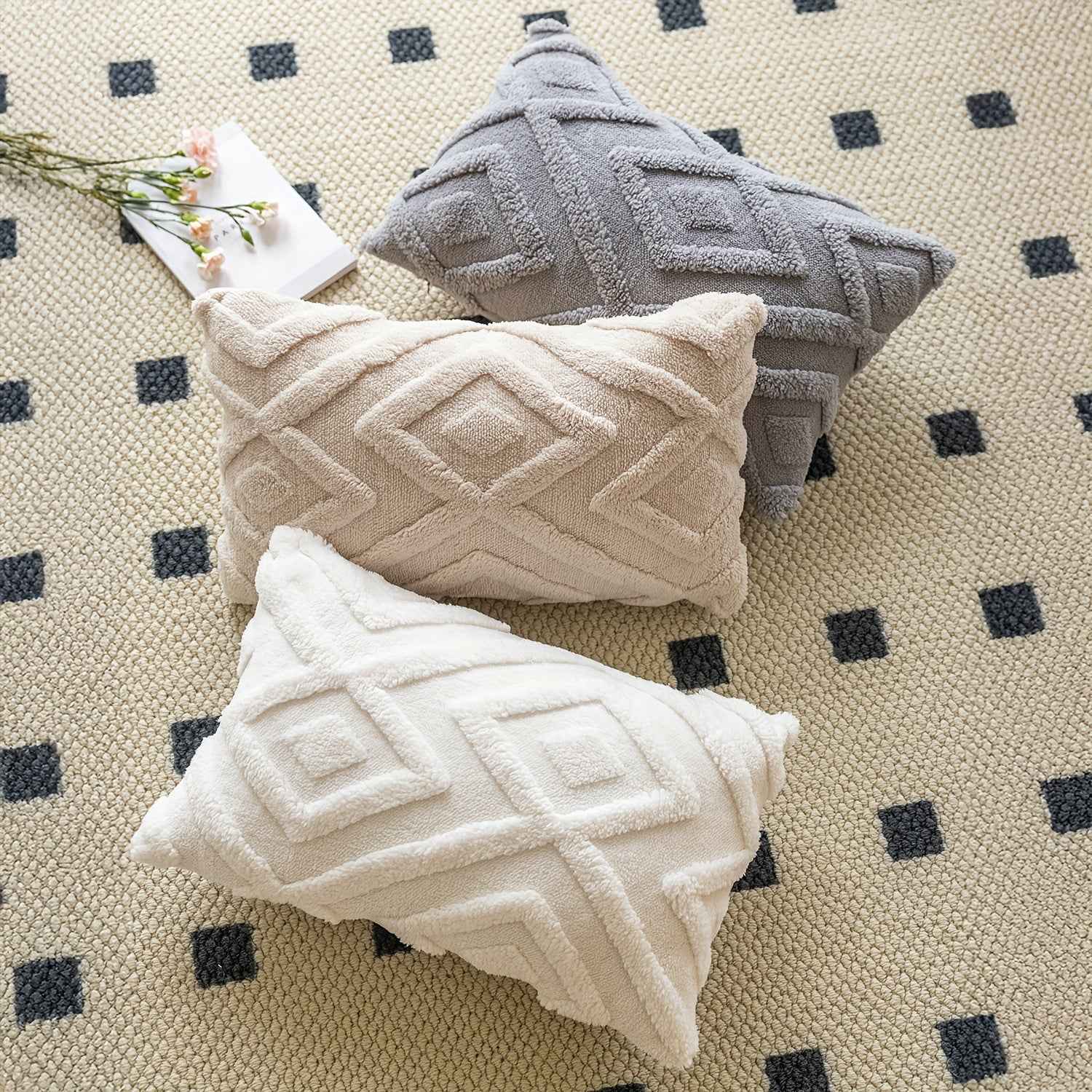 2pcs Boho Abstract Throw Pillow Covers, Soft Plush Polyester Fabric, Geometric Pattern, Zipper Closure, Hand Wash Only, 30.48x50.8cm, 45.72x45.72cm, 50.8x50.8cm - Farmhouse Style Decorative Cushion Cases for Couch, Sofa, Bedr