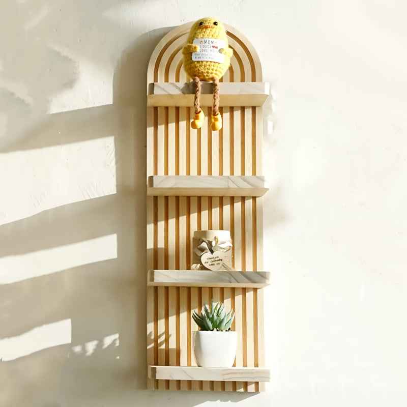 1pc Multi-Layer Bohemian Wall Shelf - Natural Wood Grain Vertical Hanging Storage Rack, Suitable for Living Room, Bedroom, Office - Farmhouse, Modern, Bohemian Home Decor - Space-Saving Plant, Book, Decoration Shelf - Easy In