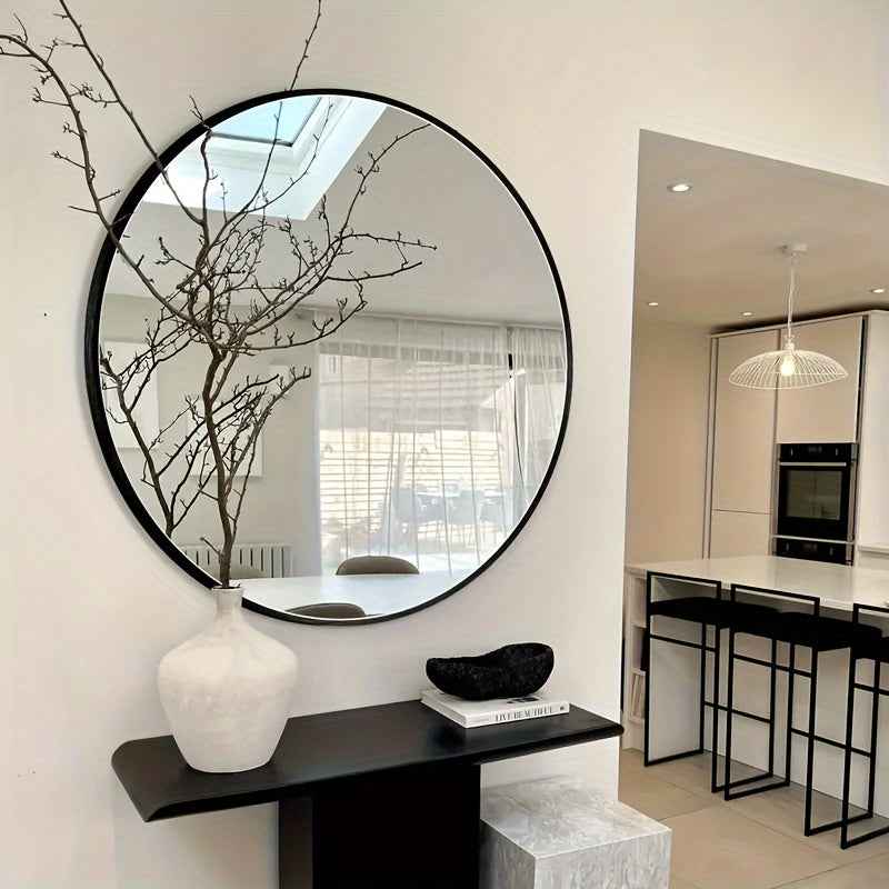 1Pc Round Wall Mounted Mirror with Stainless Steel Frame - Versatile Vanity Mirror for Bathroom, Bedroom, And Home Decor - No Electricity Required Halloween, Christmas Decorations